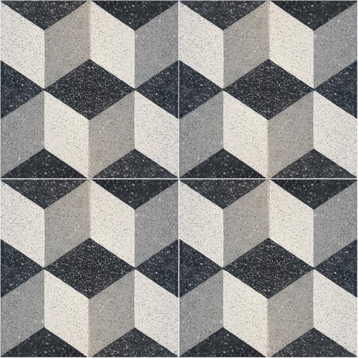 terrazzo cement tiles_damask_CUBE NOIR 2x2