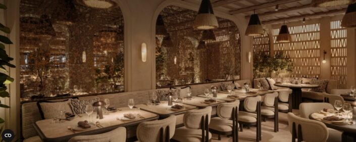 cement breeze blocks_CYCLADES and ISTIRA_Damask_FENIX RESTAURANT MAYFAIR LONDON_8